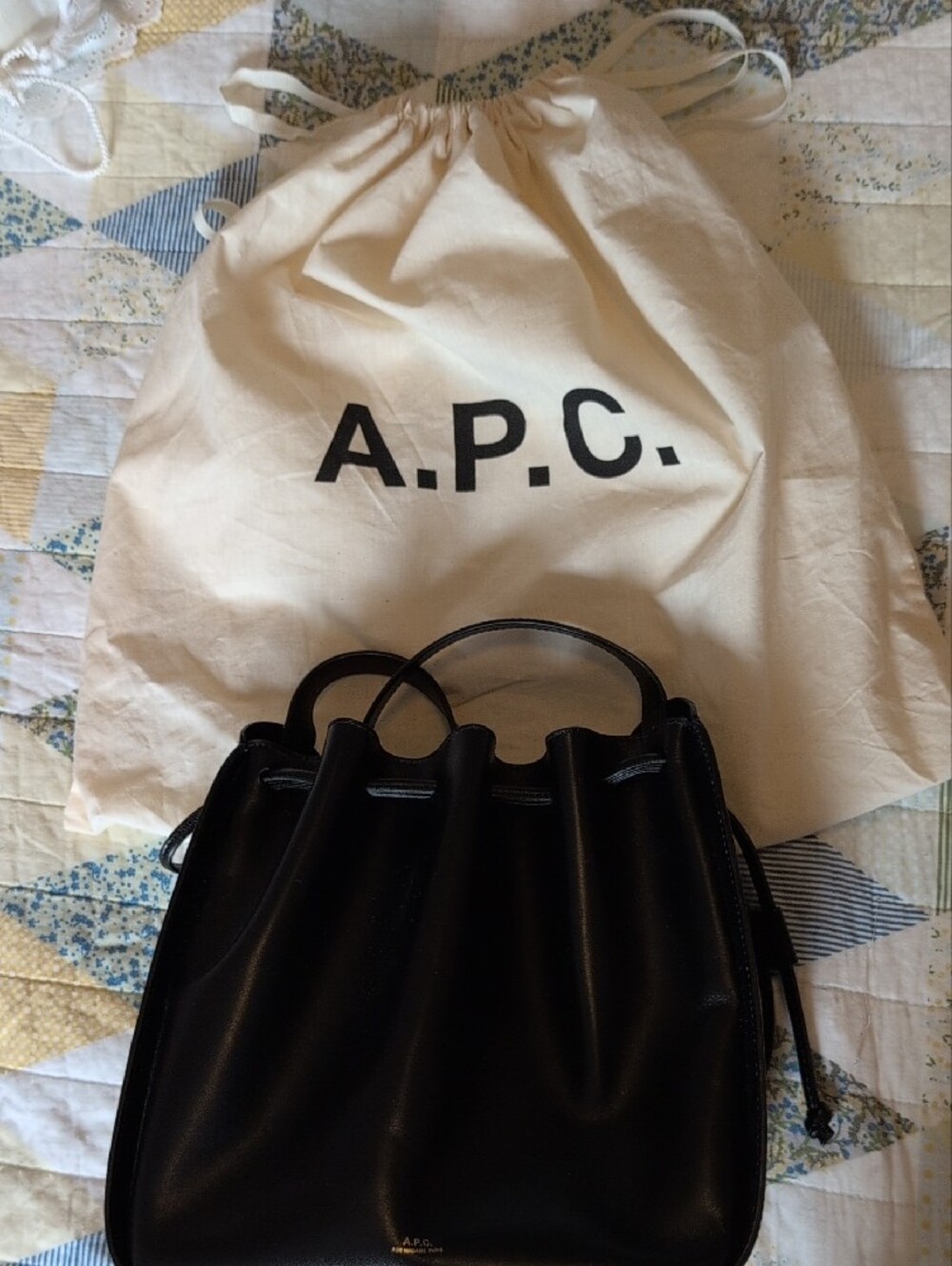 A.P.C. Courtney Black Leather Drawstring Shoulder Bag - Picture 3 of 7